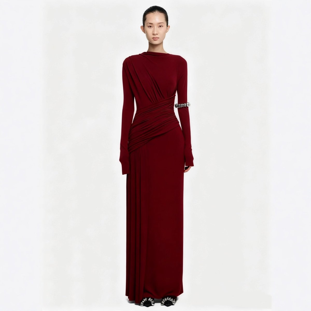 Asymmetric Draped Evening Gown(MS220)