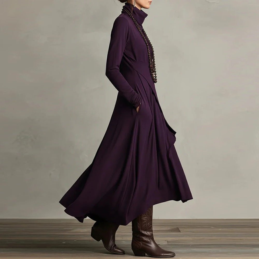 Asymmetric Wrap Gown with Turtleneck | Draped Handkerchief Hem Dress(MS261)