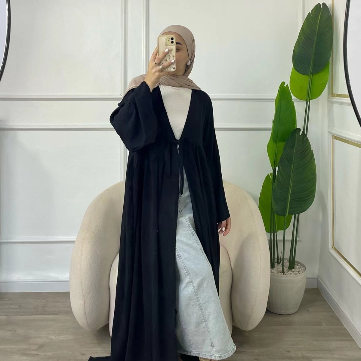 Casual Crepe Adjustable Lace-up Open Abaya (MOA134)