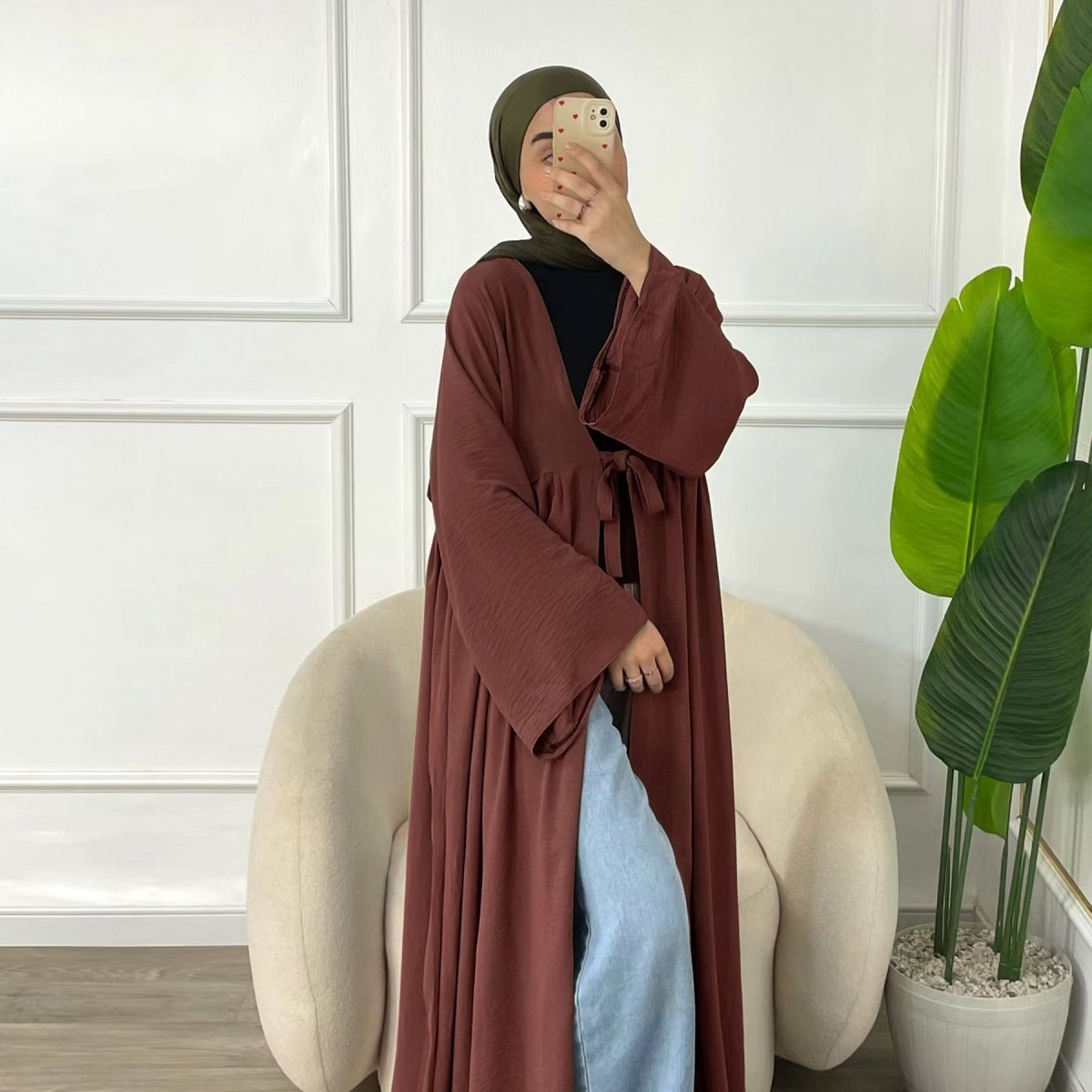 Casual Crepe Adjustable Lace-up Open Abaya (MOA134)