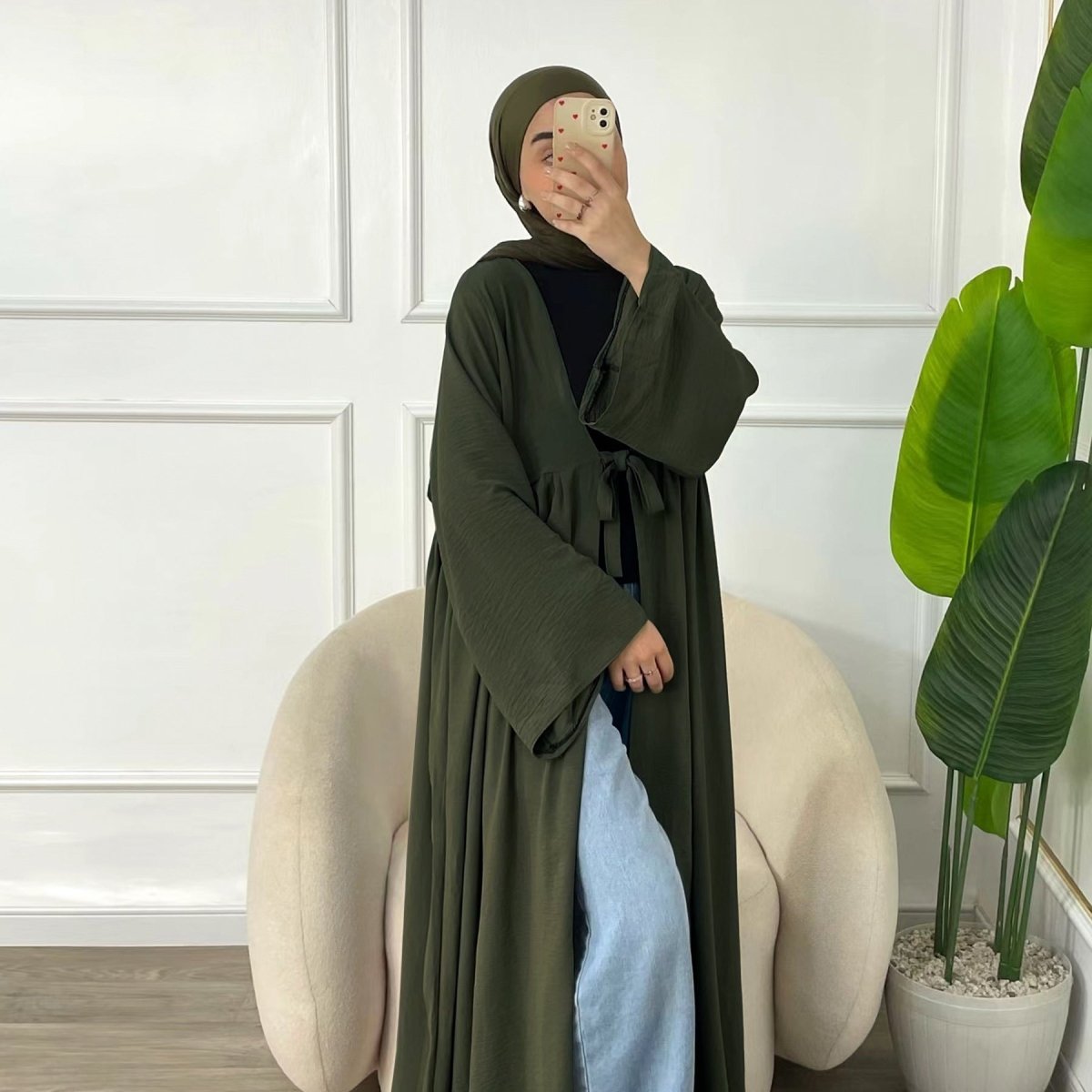 Casual Crepe Adjustable Lace-up Open Abaya (MOA134)