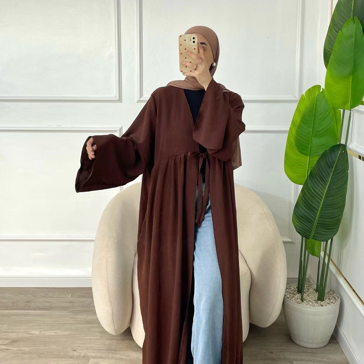 Casual Crepe Adjustable Lace-up Open Abaya (MOA134)