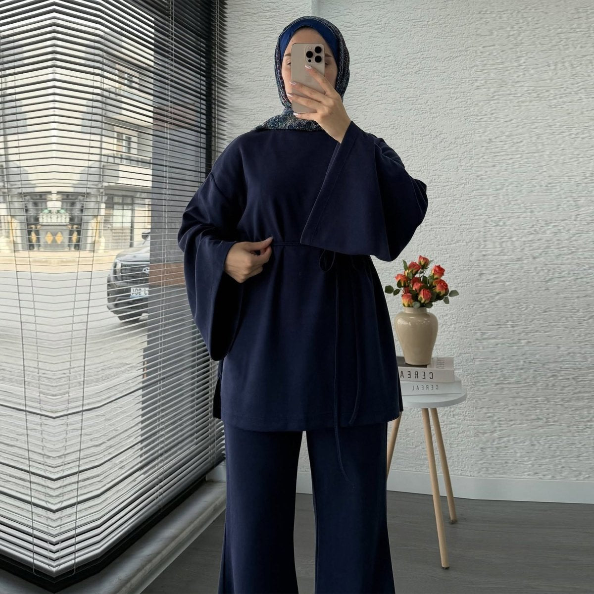 Cotton Two-Piece Set | Belted Tunic Top & Pants(MS279)