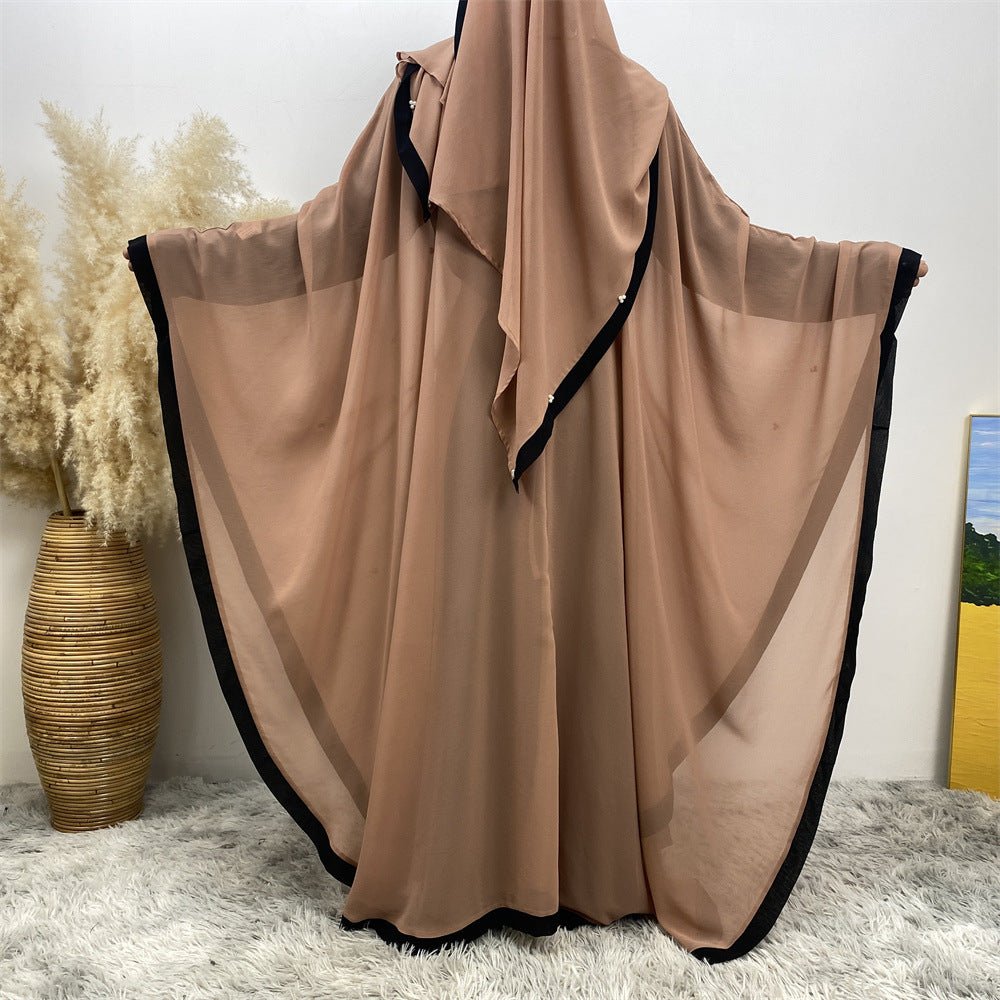 Elegant Chiffon Abaya With Batwing Sleeve | Loose Robe Abaya With Pearl Embellishments (MA183)