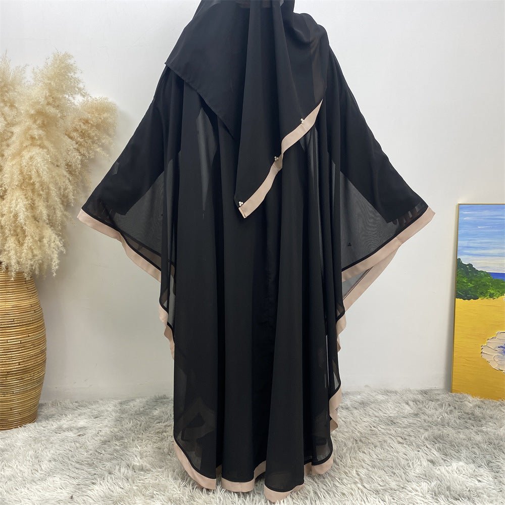 Elegant Chiffon Abaya With Batwing Sleeve | Loose Robe Abaya With Pearl Embellishments (MA183)