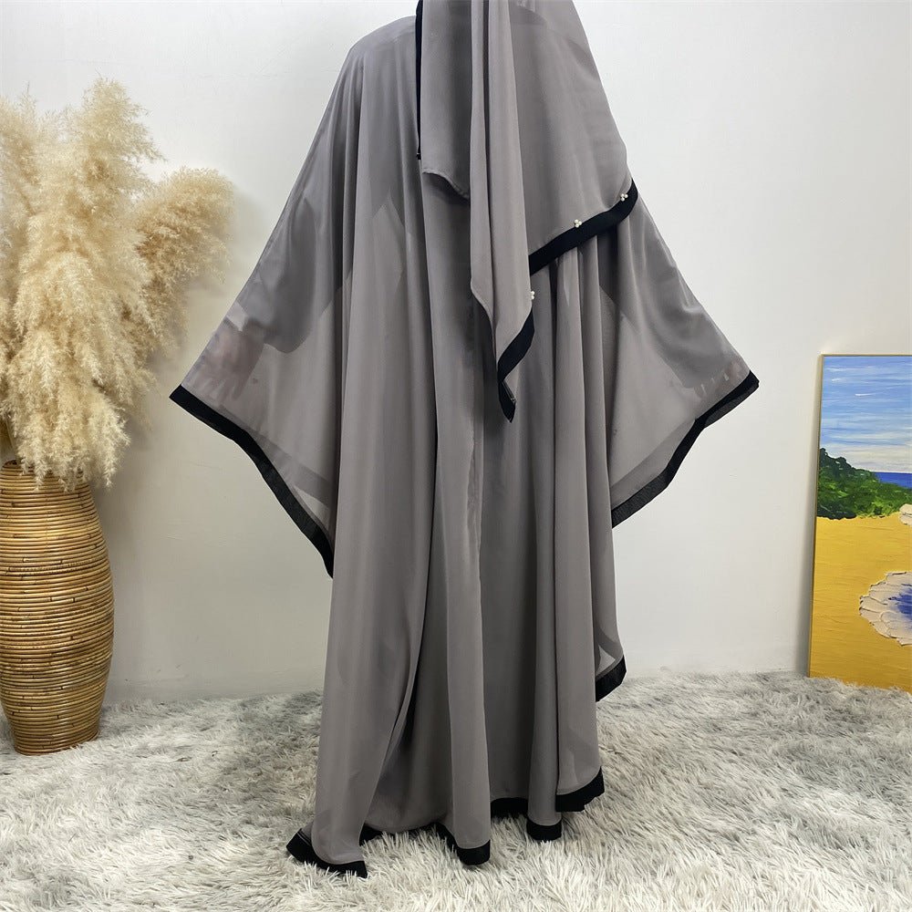 Elegant Chiffon Abaya With Batwing Sleeve | Loose Robe Abaya With Pearl Embellishments (MA183)