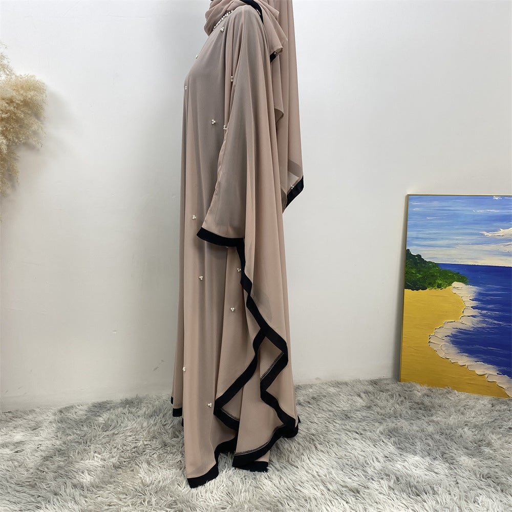 Elegant Chiffon Abaya With Batwing Sleeve | Loose Robe Abaya With Pearl Embellishments (MA183)