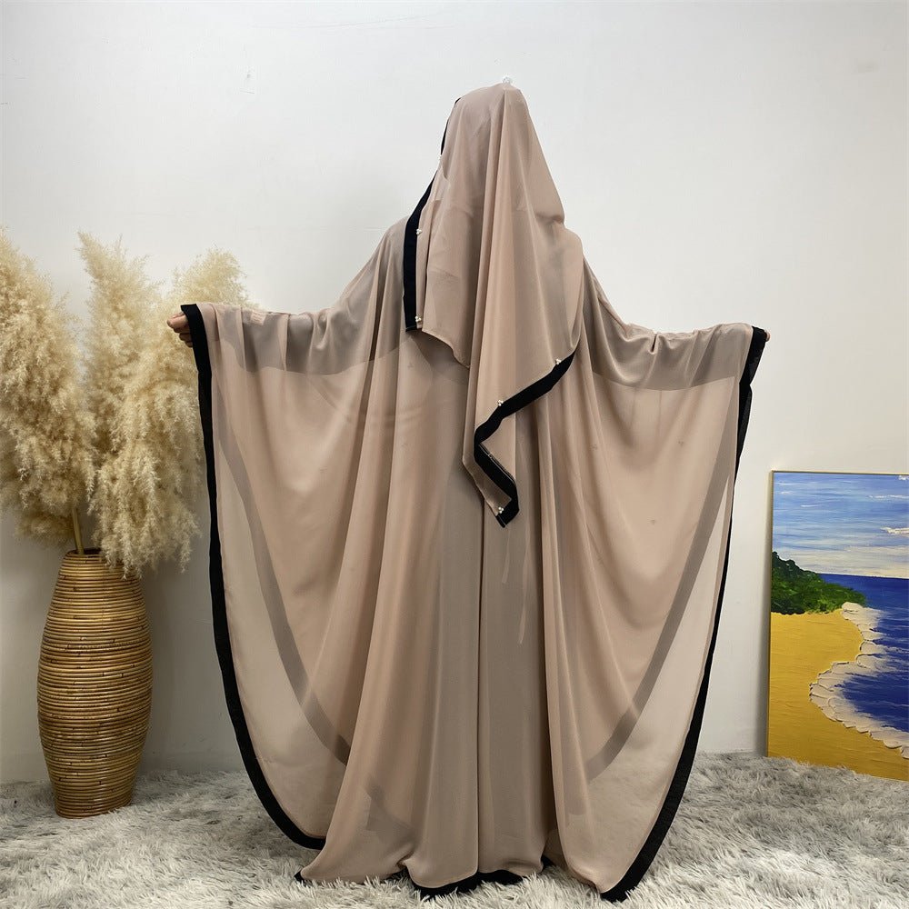 Elegant Chiffon Abaya With Batwing Sleeve | Loose Robe Abaya With Pearl Embellishments (MA183)