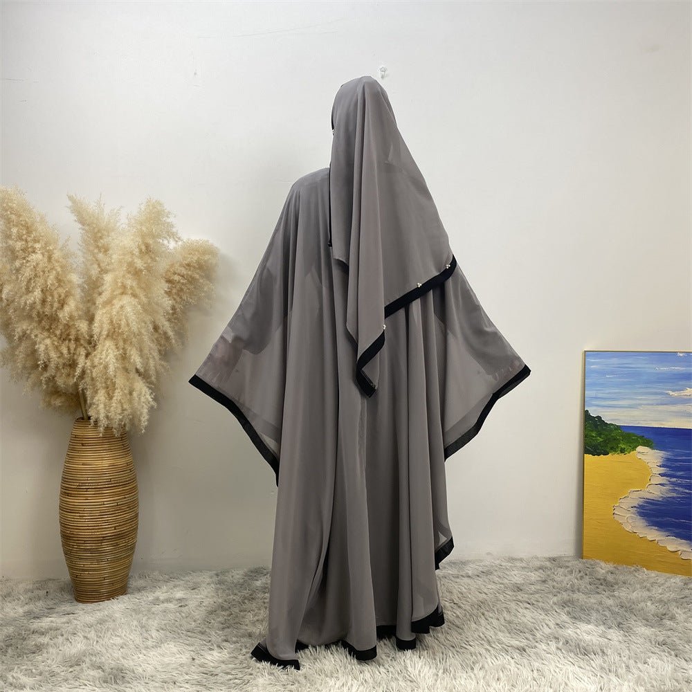 Elegant Chiffon Abaya With Batwing Sleeve | Loose Robe Abaya With Pearl Embellishments (MA183)