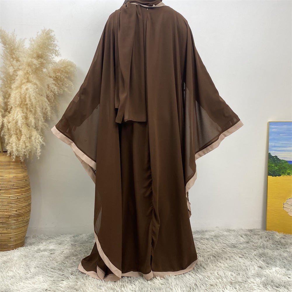 Elegant Chiffon Abaya With Batwing Sleeve | Loose Robe Abaya With Pearl Embellishments (MA183)