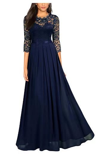 Lace Bodice Chiffon Maxi Dress(MS331)