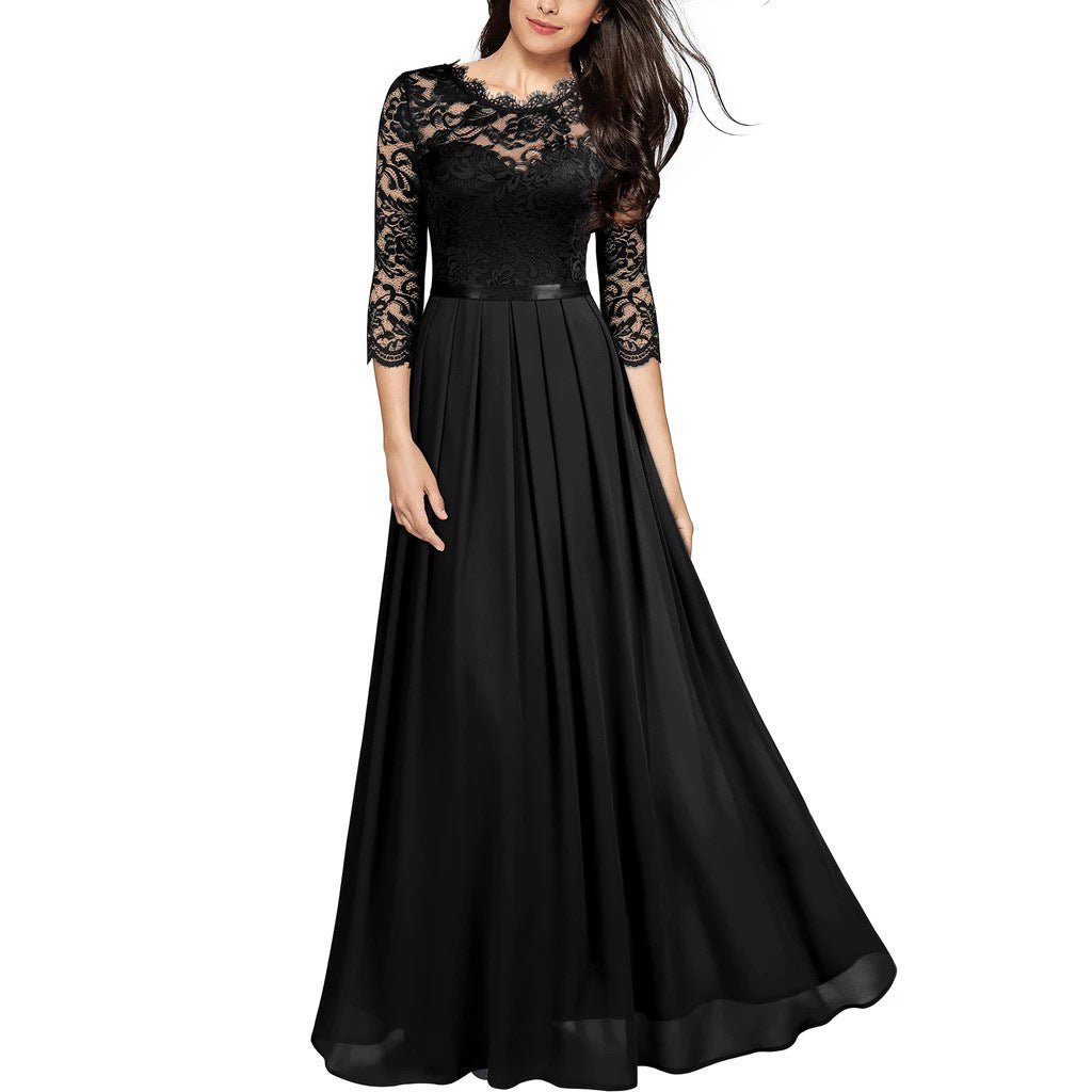 Lace Bodice Chiffon Maxi Dress(MS331)