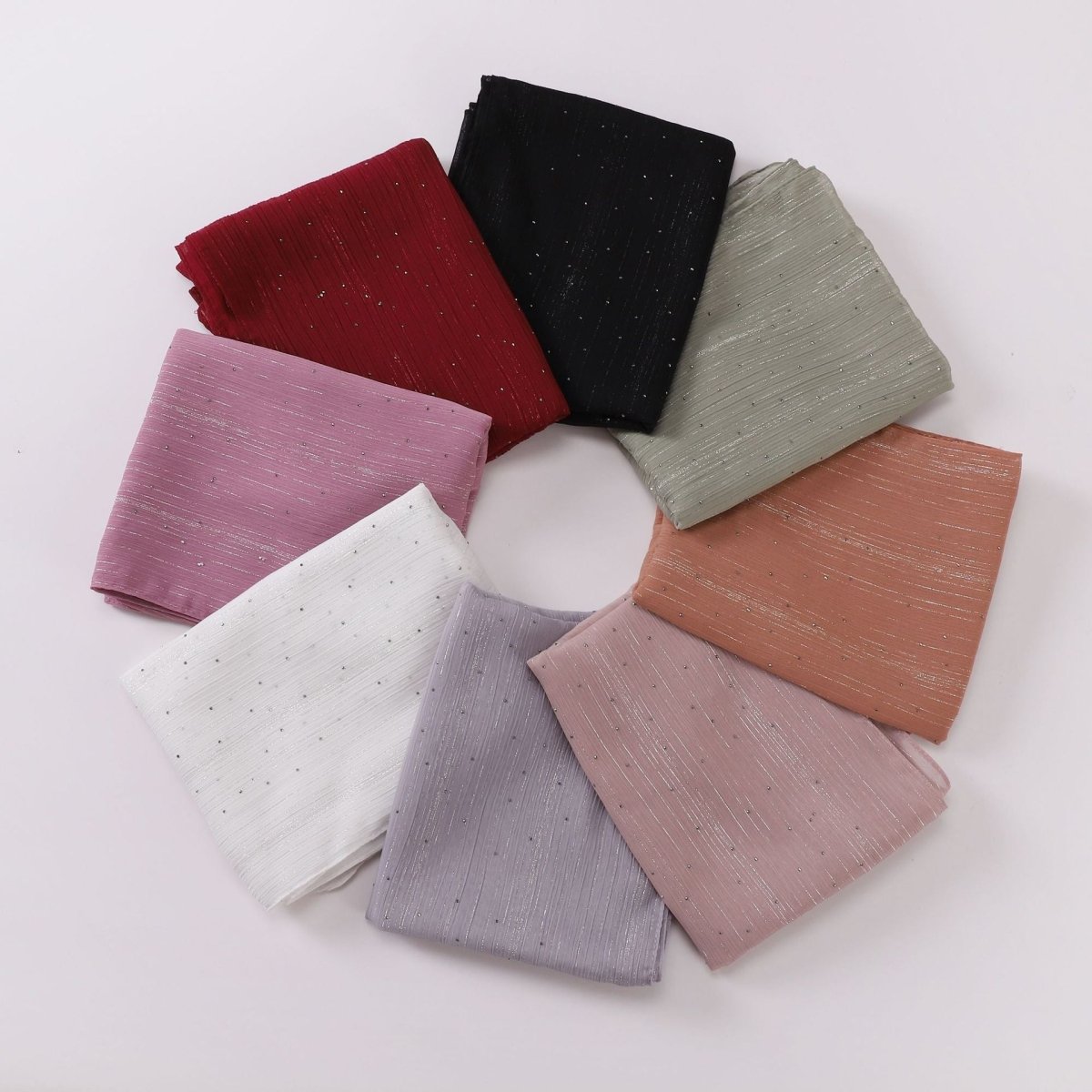 Modest Elegance Silver Crinkle Drape Hijab with Rhinestones (MH155)