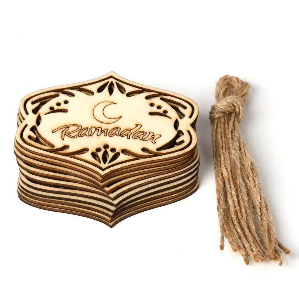 MR022 10 Pcs Ramadan Wooden Hang Tags Pendant, Ramadan Decoration