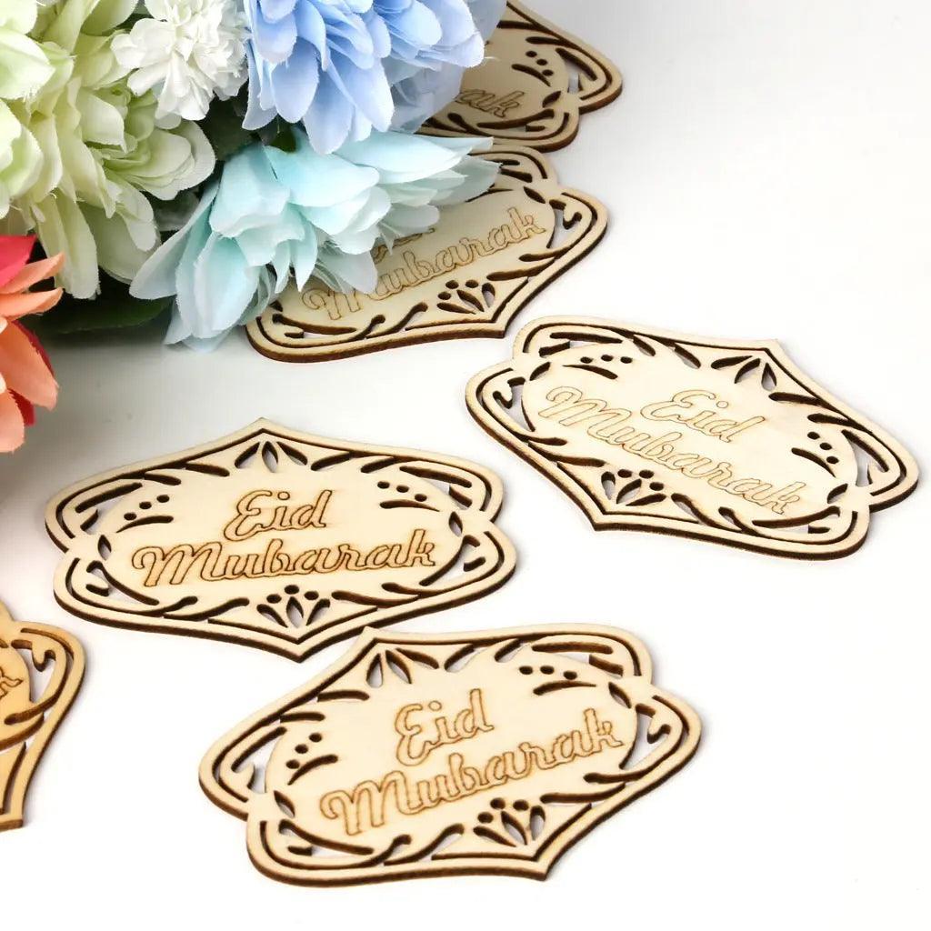MR022 10 Pcs Ramadan Wooden Hang Tags Pendant, Ramadan Decoration