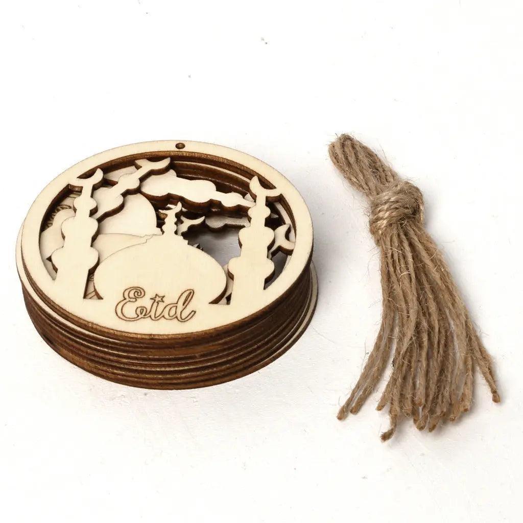 MR022 10 Pcs Ramadan Wooden Hang Tags Pendant, Ramadan Decoration
