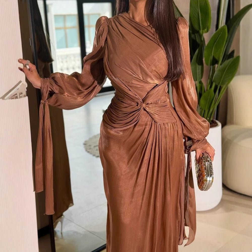 Ruched Ribbon Shimmer Evening Dress(MS264)
