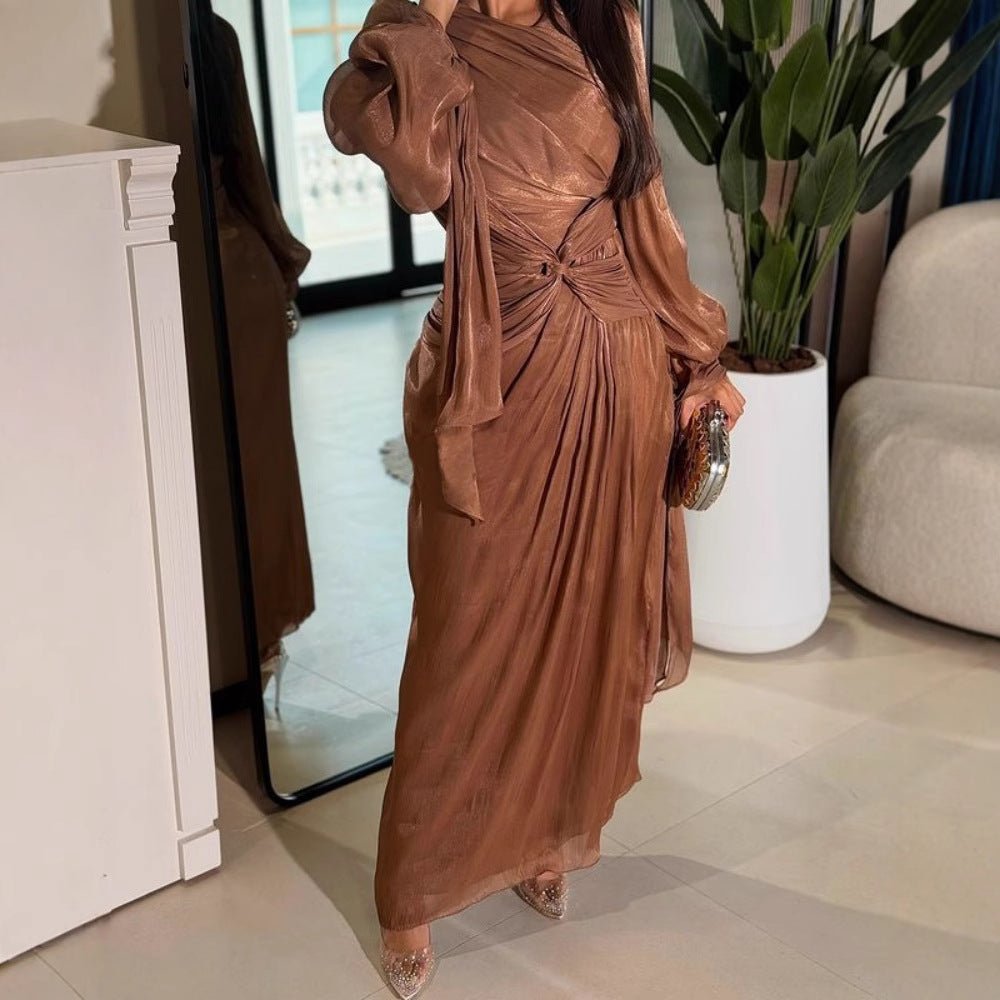 Ruched Ribbon Shimmer Evening Dress(MS264)