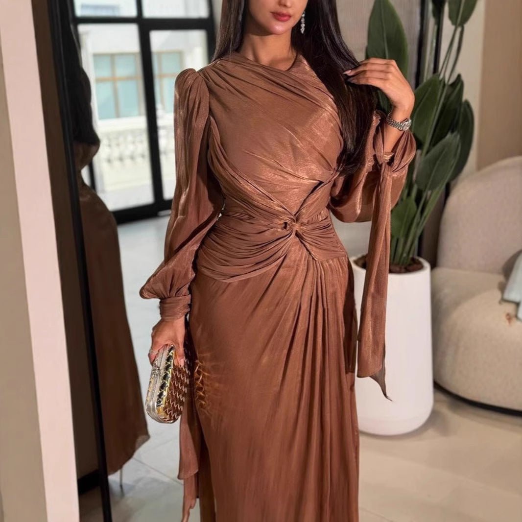 Ruched Ribbon Shimmer Evening Dress(MS264)