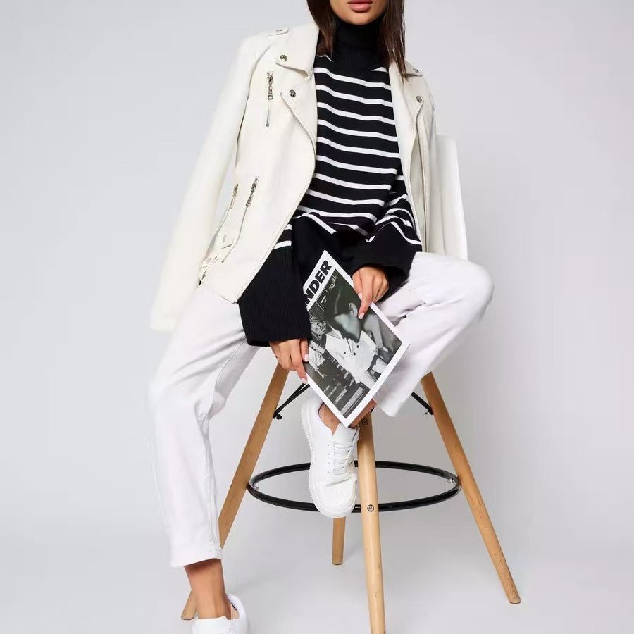 Striped Turtleneck Sweater | Oversized Colorblock Pullover(MS252)